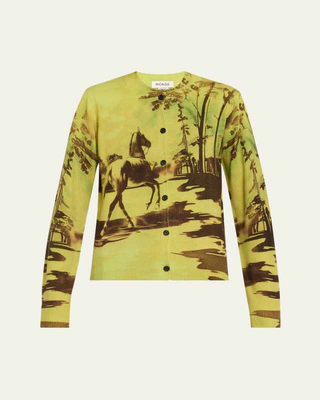 Horse Print Merino Wool Cardigan